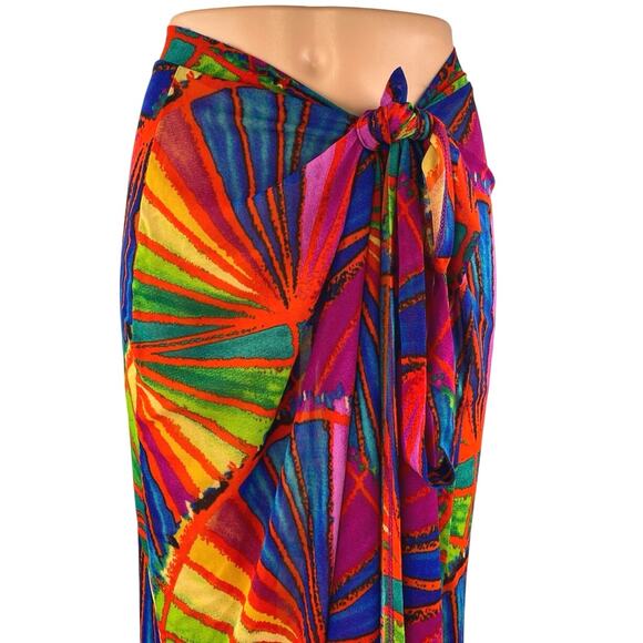 Fashion Nova Multicolor Abstract High Waist Beach Cover Up Maxi Wrap Skirt 2XL - Picture 6 of 11